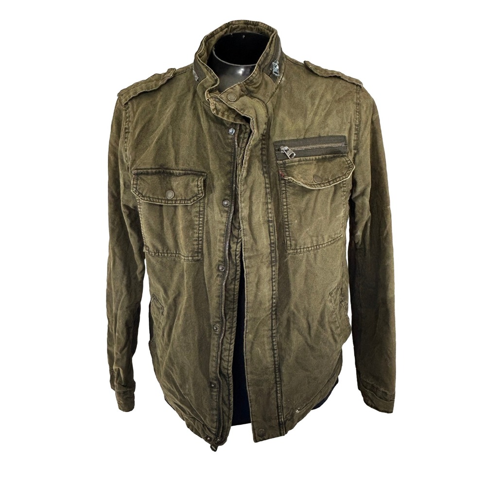 Levis Field Jacket Men Large Green Brown Military Distressed Utility Canvas